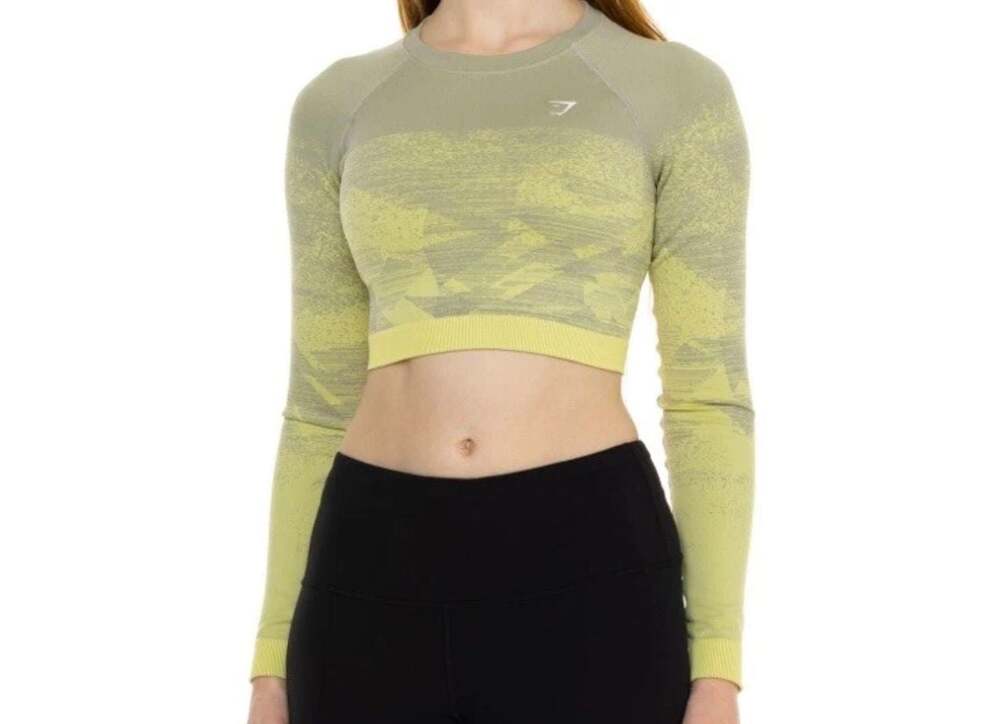 Gymshark Adapt Ombre Seamless Long Sleeve Crop Top in Triangle Taupe/Grey